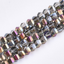 Colorful Electroplate Glass Beads Strands, Faceted, Round, Colorful, 4~4.5x3.5mm, Hole: 1mm, about 100pcs/strand, 13.7 inch