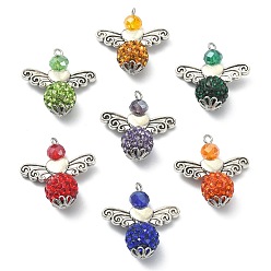 Mixed Color Tibetan Style Alloy Pendants, with Electroplate Glass Beads and Polymer Clay Rhinestone Beads, Angel, Mixed Color, 25x23.5x10mm, Hole: 1.6mm