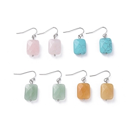Mustard Stone Faceted Natural & Synthetic Gemstone Dangle Earrings, with 304 Stainless Steel Ball Head pins and 316 Surgical Stainless Steel Earring Hooks, Rectangle, 32mm, Pin: 0.6mm