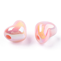 Pearl Pink UV Plating Opaque Rainbow Iridescent Acrylic Beads, Gradient Color, Heart, Pearl Pink, 15x12.5x12mm, Hole: 2.5mm
