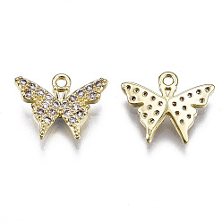 Golden Brass Micro Pave Clear Cubic Zirconia Charms, Butterfly, Golden, 11x13.5x1.5mm, Hole: 1.2mm