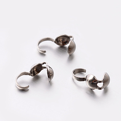 Stainless Steel Color 201 Stainless Steel Bead Tips, Calotte Ends, Clamshell Knot Cover, Stainless Steel Color, 9x4x4mm, Hole: 1mm, 4mm inner diameter