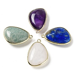 Mixed Stone Natural Mixed Stone Pendants, with Golden Plated Brass Edge Loops, Faceted, Triangle, 27x18x7.5mm, Hole: 1.6mm