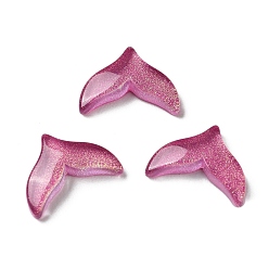 Camellia K9 Glass Cabochons, with Glitter Powder, Fish Tail, Camellia, 8.8x12x2.5mm