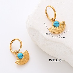 Золотой Серьги-кольца из нержавеющей стали, с синтетическими бирюзовый, золотые, 10x15 мм