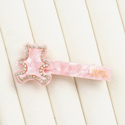 Pink Bear Cellulose Acetate Claw Hair Clips, with Rhinestone, Hair Accessories for Women & Girls, Pink, 65x28x15mm