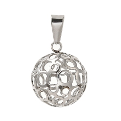 Stainless Steel Color 304 Stainless Steel Pendants, Hollow Round Charm, Stainless Steel Color, 20x16.5mm, Hole: 3x7.5mm