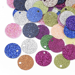 Mixed Color Ornament Accessories, PVC Plastic Paillette/Sequins Beads, with Glitter Powder, Flat Round, Mixed Color, 10x0.4mm, Hole: 1.4mm, about 430pcs/bag