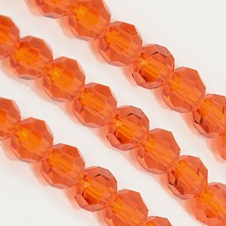 Dark Orange Glass Beads Strands, Faceted(32 Facets), Round, Dark Orange, 8mm, Hole: 1.5mm, about 66~67pcs/strand, 15.12 inch~15.35 inch(38.4~39cm)