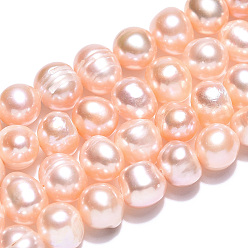 PeachPuff Natural Cultured Freshwater Pearl Beads Strands, Potato, PeachPuff, 6.5~9x6~7.5mm, Hole: 0.6mm, about 53~55pcs/strand, 13.78~14.17 inch(35~36cm)