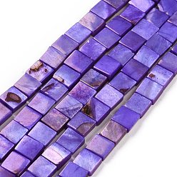 Medium Purple Natural Freshwater Shell Beads Strands, Dyed, Square, Medium Purple, 6.5x6.5x2.5mm, Hole: 0.8mm, about 60~61pcs/strand, 15.39''(39.1cm)
