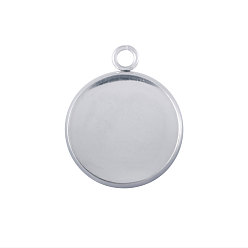 Stainless Steel Color 304 Stainless Steel Pendant Cabochon Settings, Plain Edge Bezel Cups, Flat Round, Stainless Steel Color, Tray: 25mm, 32x27x2mm, Hole: 3mm