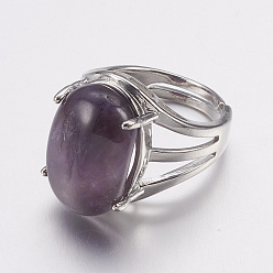 Amethyst Natural Amethyst Wide Band Finger Rings, with Brass Ring Findings, Oval, 18mm