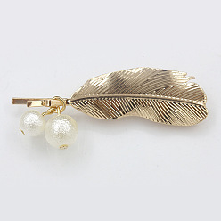Golden 3412 Vintage Pearl Flower Hair Clip with Leaf Fringe and Matte Ball Twist Clamp
