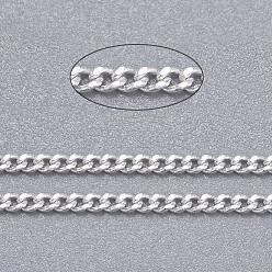 Silver Brass Twisted Chains, Curb Chains, Diamond Cut, Soldered, Faceted, with Spool, Cadmium Free & Lead Free, Silver Color Plated, 1.5x1x0.35mm, about 301.83 Feet(92m)/roll