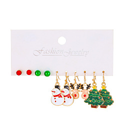 03 Cartoon Dripping Oil Alloy Reindeer Snowman Christmas Tree Earrings - Creative, Cute.