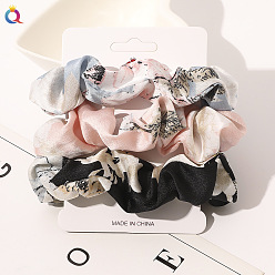 New three-piece set - Peony Flower (Blue, Pink and Black) Super Fairy Cloth Large Intestine Circle Hair Rope Hair Accessories for Women.
