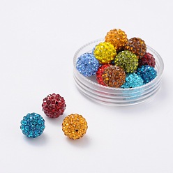 Mixed Color Grade A Rhinestone Beads, Pave Disco Ball Beads, Resin and China Clay, Round, Mixed Color, PP9(1.5.~1.6mm), 8mm, Hole: 1mm