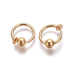 Gold Electroplate Brass Retractable Clip-on Earrings, Non Piercing Spring Hoop Earrings, Cartilage Earring, with Removable Beads, Gold, 12.6x0.8~1.6mm, Clip Pad: 4.5mm