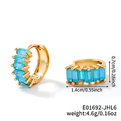 Синий Латунные прямоугольные серьги-кольца, с кубического циркония, золотые, синие, 14x7 мм