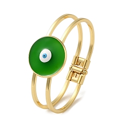 Lime Green Rack Plating Brass Enamel Evil Eye Hollow Bangles for Women, Golden, Long-Lasting Plated, Lead Free & Cadmium Free, Lime Green, Inner Diameter: 2-1/2x1-3/4 inch(6.2x4.4cm)