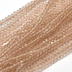 BurlyWood Faceted Rondelle Transparent Glass Beads Strands, BurlyWood, 3.5x2mm, Hole: 0.5mm, about 148pcs/strand, 14.9 inch