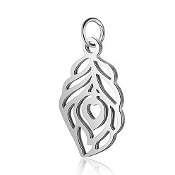 Stainless Steel Color 304 Stainless Steel Pendants, Feather, Stainless Steel Color, 17.5x10.5x1mm, Hole: 2.5mm
