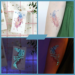 Feather Luminous Body Art Tattoos Stickers, Removable Temporary Tattoos Paper Stickers, Glow in the Dark, Feather, 10.5x6cm