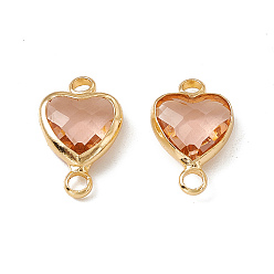 Light Burgundy Transparent K9 Glass Connector Charms, Heart Links, with Light Gold Tone Brass Findings, Light Burgundy, 14x8.5x3.7mm, Hole: 1.8mm