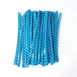 Blue Kraft Paper Ties, with Iron Wire Twist Ties, for DIY Gift Wrap Decoration, Wedding Candy Party Decoration, Polka Dot Pattern, Blue, 100x4mm, 100pcs/bag
