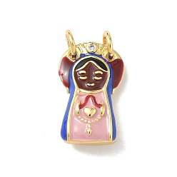 Кокосово-Коричневый Латунь эмаль подвески, русские матрешки, долговечный, без кадмия и без свинца, стойки покрытие, реальный 18 k позолоченный, кокосового коричневый, 18x11x5 мм, Перейти кольцо: 5x1 мм, внутренний диаметр: 3 мм