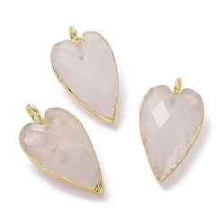 Quartz Crystal Natural Quartz Crystal Pendants, Rock Crystal Pendants, Faceted Heart Charms, with Golden Plated Brass Edge Loops, 22.5x13x7.5mm, Hole: 3mm