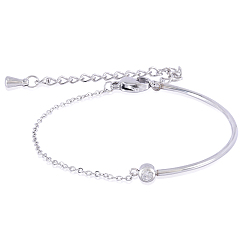 Stainless Steel Color Clear Cubic Zirconia Bracelet Adjustable Curved Bar Link Bracelet Classic Tennis Bracelet Charms Jewelry Gifts for Women, Stainless Steel Color, 5 inch(12.6cm)