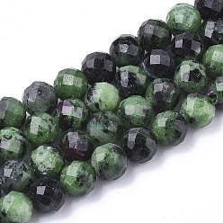 Ruby in Zoisite Natural Ruby in Zoisite Beads Strands, Faceted, Round, 9.5~10x10mm, Hole: 1mm, about 19pcs/strand, 7.48 inch