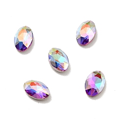 Heliotrope K9 Glass Rhinestone Cabochons, Flat Back & Back Plated, Faceted, Oval, Heliotrope, 6x4x2mm