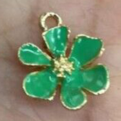 Средний Морско-зеленый Подвески из сплава , с эмалью, цветок, золотой свет, средний морской зеленый, 15x12.5x4 мм, отверстие : 1.4 мм