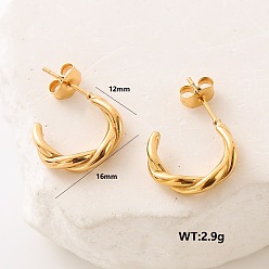 Золотой Овальные серьги-гвоздики из нержавеющей стали, золотые, 16x12 мм