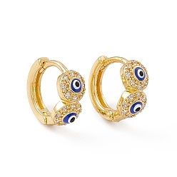 Blue Clear Cubic Zirconia Evil Eye Hoop Earrings with Enamel, Real 18K Gold Plated Brass Jewelry for Women, Lead Free & Cadmium Free, Blue, 11.5x12.5x5.5mm, Pin: 1mm