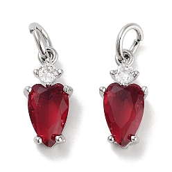 Красный Латунные микро проложить кубического циркония прелести, с целью перехода в кольце, сердце, платина, красные, 13x6x3 мм, отверстие : 3 мм