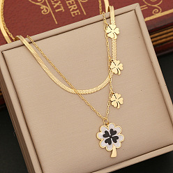 1# necklace Fashion Flower Necklace with Double Stainless Steel Chain and Elegant Charm Pendant