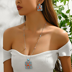  Цветной латунный кубический цирконий прямоугольный комплект украшений для женщин, комплект из серег и ожерелий, идеально подходит для вечеринок, показать на картинке