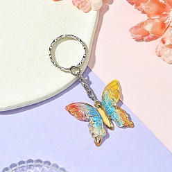 Золотистый Акриловый брелок, с железной фурнитурой, бабочка, золотые, 7.3 см