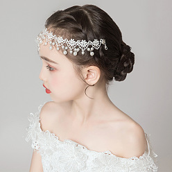 Blanc Bandeaux de fleurs en dentelle, Accessoires de cheveux en perles en plastique pour femmes et filles, décoration de mariage, blanc, 380x25mm