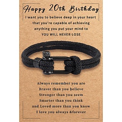 Black Survival Polyester Cord Bracelet with Stainless Steel Clasp, Black, 3-1/4 inch(8.3cm)