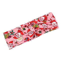 Pink Christmas Hair Accessories with Santa Claus, Bell and Reindeer Print - Festive Headbands for Women