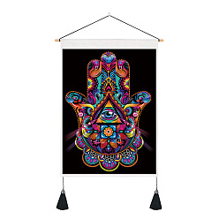 Colorful Polyester Hamsa Hand/Hand of Miriam with Evil Eye Pattern Wall Hanging Tapestry, for Bedroom Living Room Decoration, Rectangle, Colorful, 500x350mm