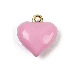 Бледно-Розовый Латунь эмаль прелести, реальный 18 k позолоченный, шарма сердца, розовый жемчуг, 13x12x6 мм, отверстие : 1.2 мм
