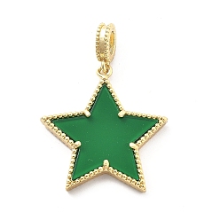Зеленый Стойки обшивки латунные подвески, cmолой, долговечный, без свинца и без кадмия, реальный 18 k позолоченный, звезда, зелёные, 29.5x28x4 мм, отверстие : 5x3 мм