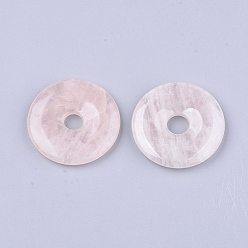 Rose Quartz Natural Rose Quartz Pendants, Donut/Pi Disc, Donut Width: 15.5~16mm, 40x6~7mm, Hole: 8~9mm