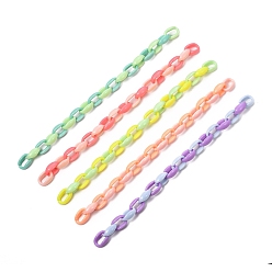 Mixed Color Handmade Opaque Acrylic Cable Chains, for Handbag Chains Making, Two Tone, Mixed Color, 16x11x6.5mm, 39.37 inch(1m)/strand